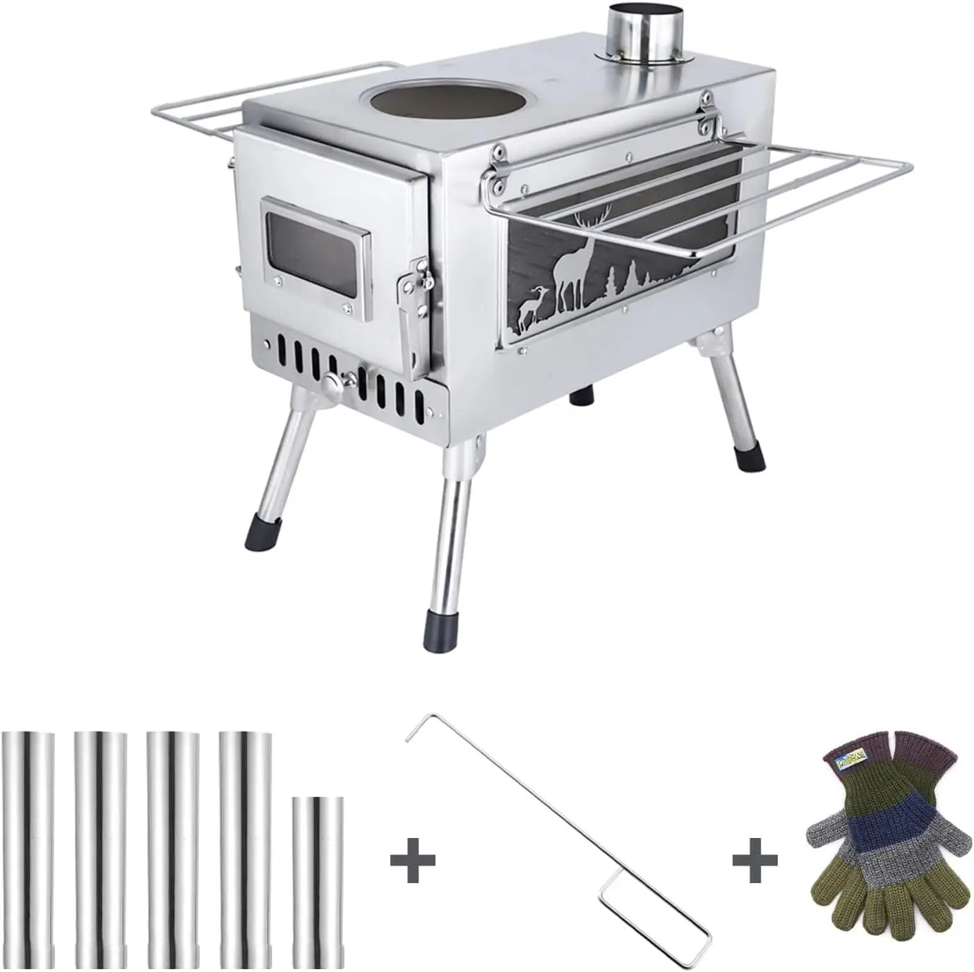 DeerView Tent Stove - Folding Stainless Steel Wood Burner with Chimney