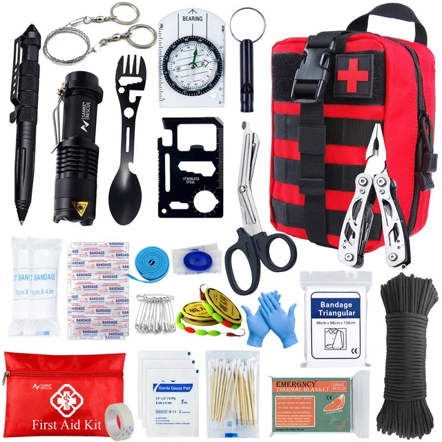 24-in-1 Survival First Aid Kit - Tactical Trauma Bag for Hiking, Camping, and Travel