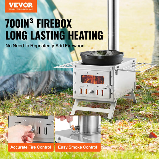 Stainless Steel Camping Wood Stove/Tent Heater with Chimney & Accessories