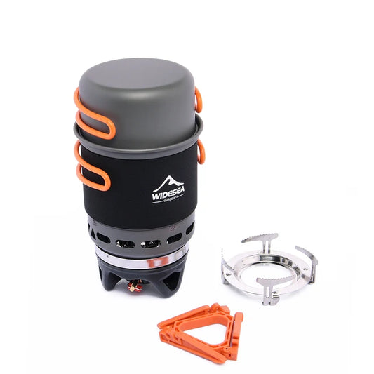 All-in-One Camping Cooking System with Gas Burner & Coffee Pot/Press