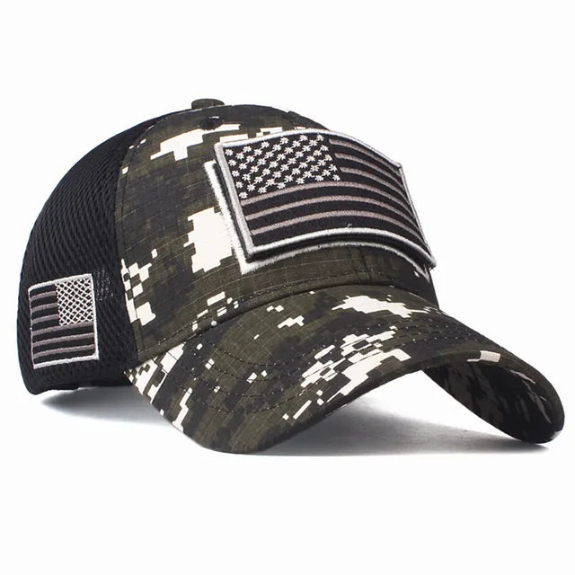 Men's Camo USA Flag Baseball Cap with Matching Patch - Hat Readi Gear