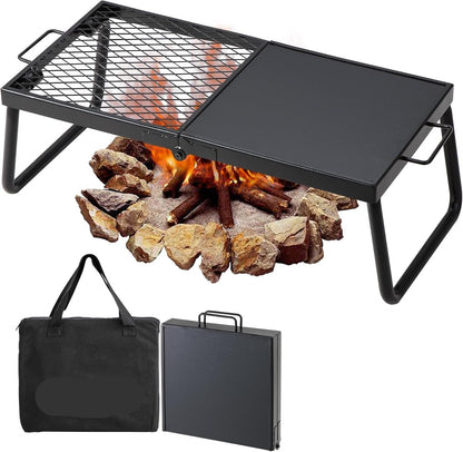 CampMate Foldable Grill & Griddle - Heavy Duty Fire Pit Cooking Rack