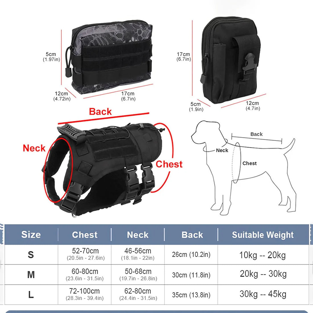 Tactical & Durable MOLLE Dog Harness w/6 Metal Buckles