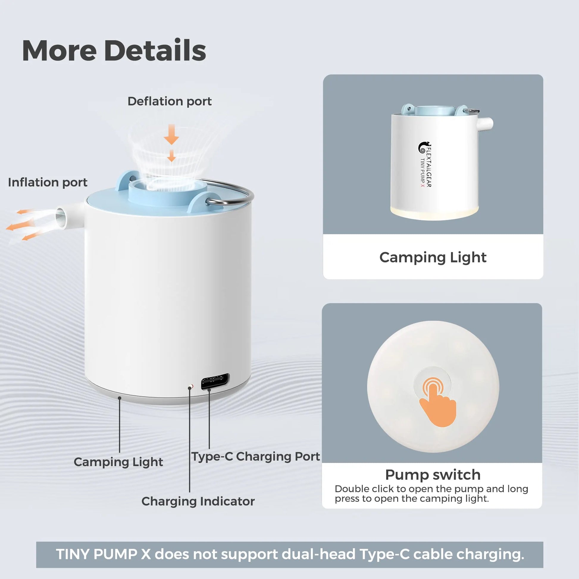 Ultra-Compact Air Pump & Camping Light, USB Rechargeable