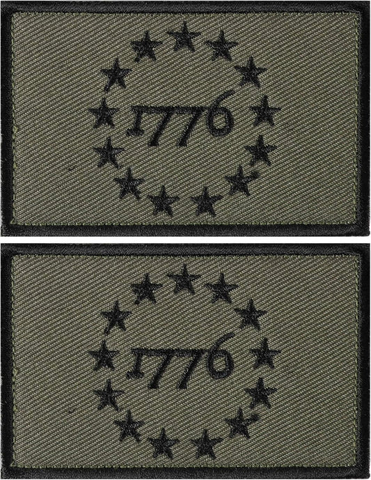 1776 Tactical Morale Patch - Military Embroidery (2 Pack) in Army Green