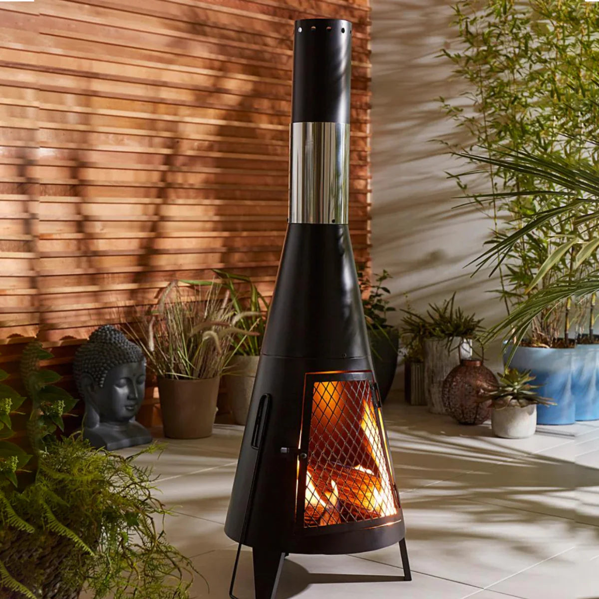 FireFlow Mesh Chiminea - Modern Wood-Burning Outdoor Fireplace