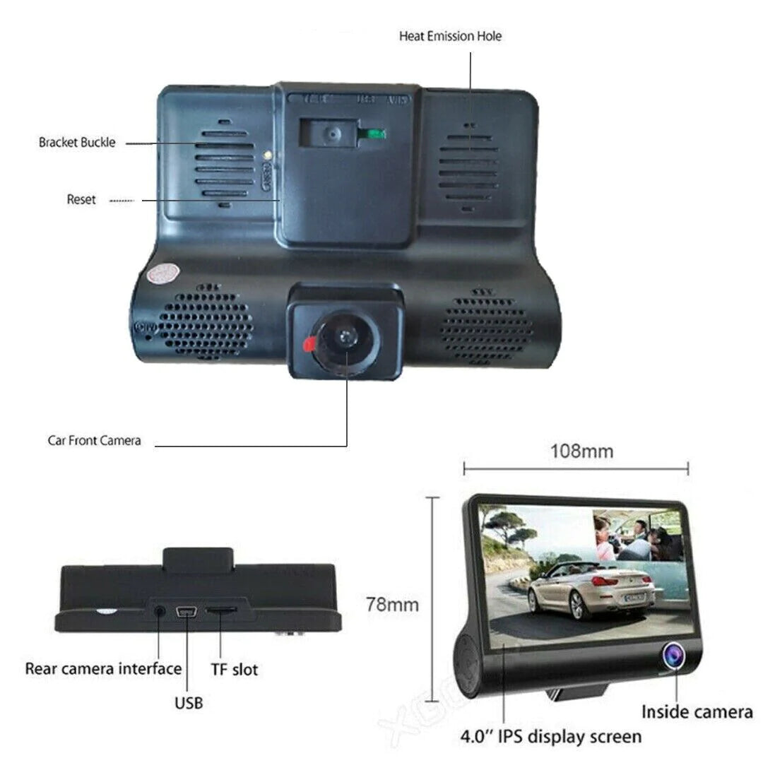 Tri-Vision HD Car Dash Cam