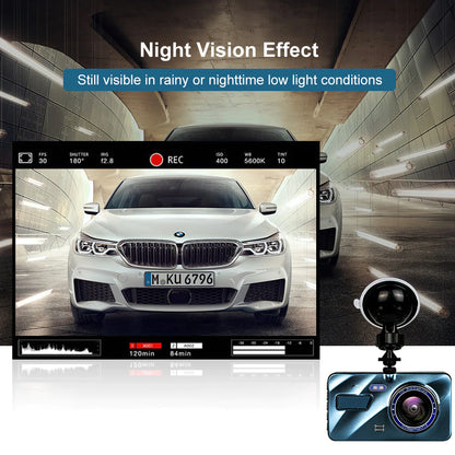 4” HD Touch Screen Dual Lens Dash Cam Recorder – Front & Rear Night Vision