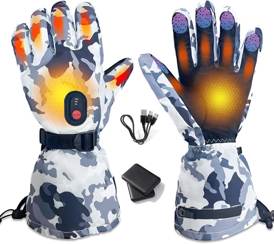 SnowStealth USB Rechargeable Heated Ski/Hunting Gloves - Touchscreen, Waterproof