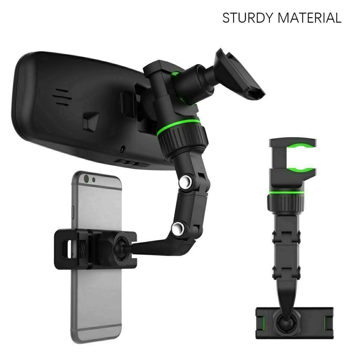 360° Rotating Rearview Mirror Phone Mount - Universal Car Clip