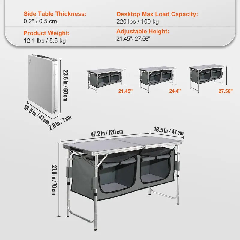 CampMaster Quick Setup Folding Table - Adjustable Heights, Space Saver