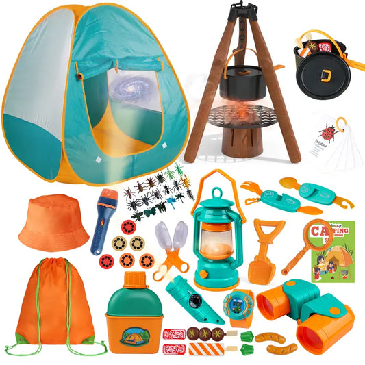 Adventure Explorer Kids 50 Piece Camping Set with Pop-Up Tent & Starry Sky Projector Flashlight