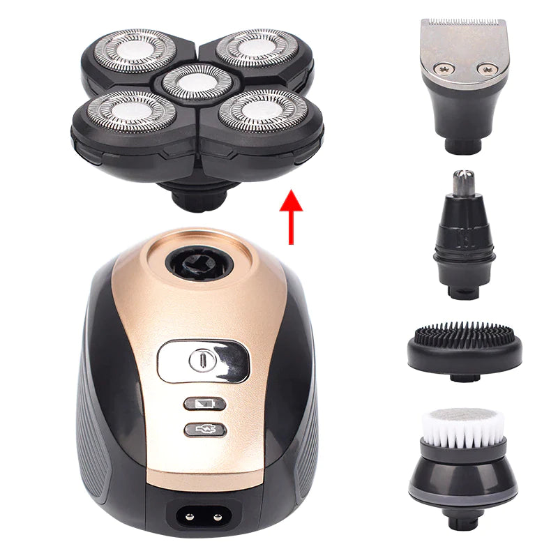 5-in-1 Electric Grooming Kit - 4D Shaver for Head, Beard, Nose & Body