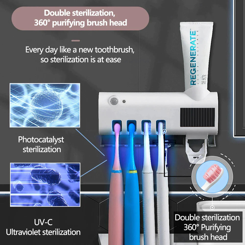 UV Light Toothbrush Holder & Automatic Dispenser - Clean & Sanitized Brushes