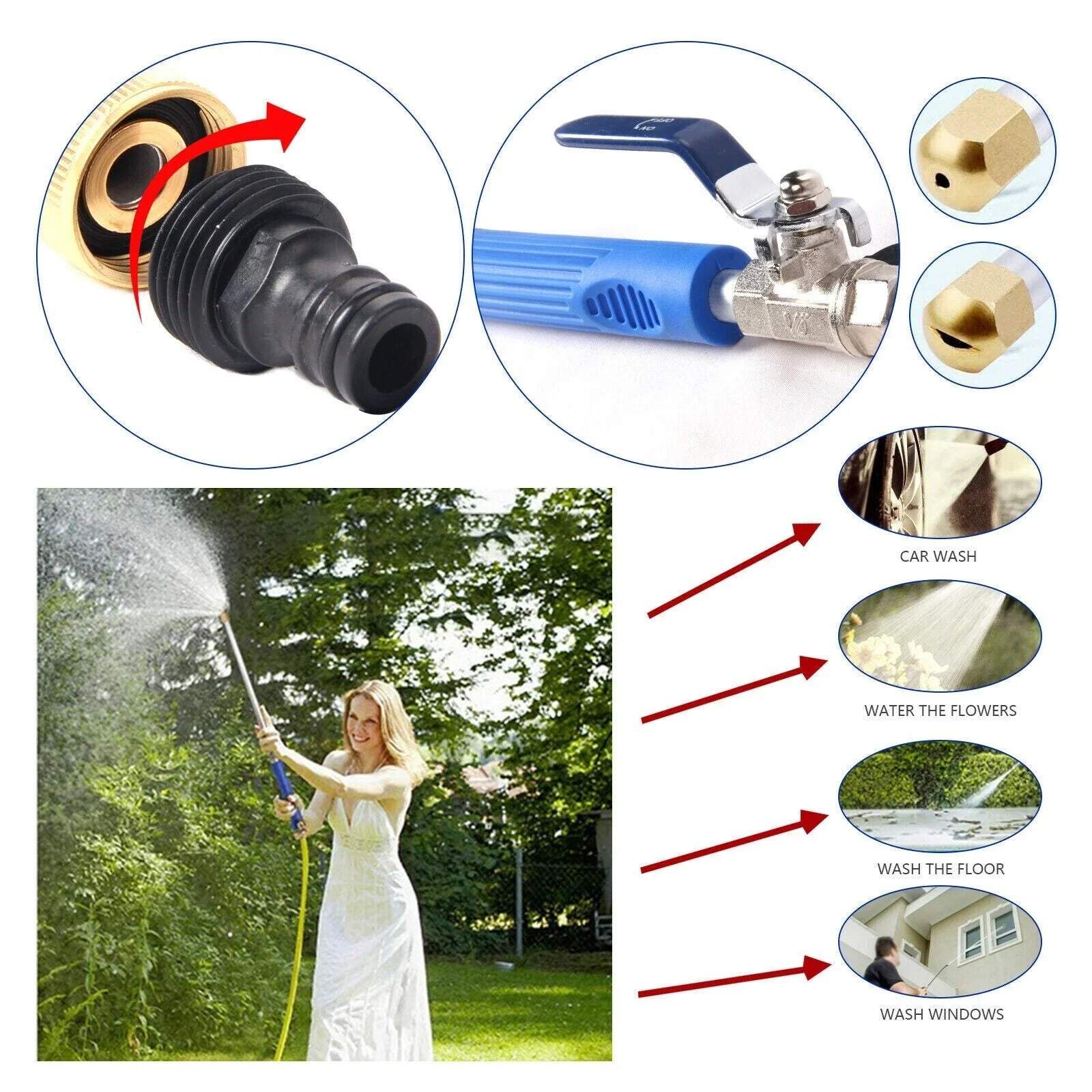 High Pressure Power Washer Spray Gun Nozzle Attachment for Garden Hose