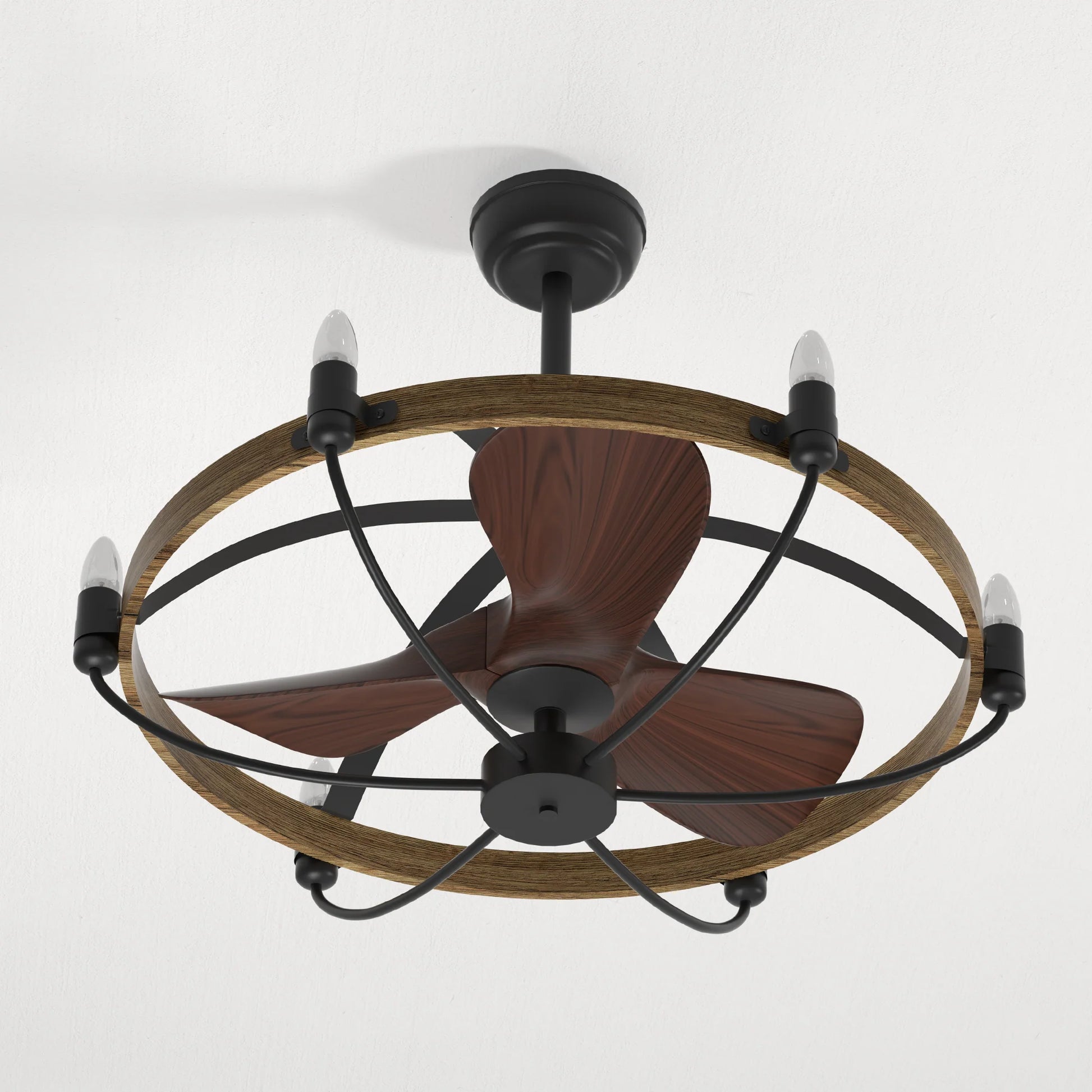 Rustic Farmhouse Caged Fan & Light Fixture with Remote