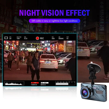4” HD Touch Screen Dual Lens Dash Cam Recorder – Front & Rear Night Vision