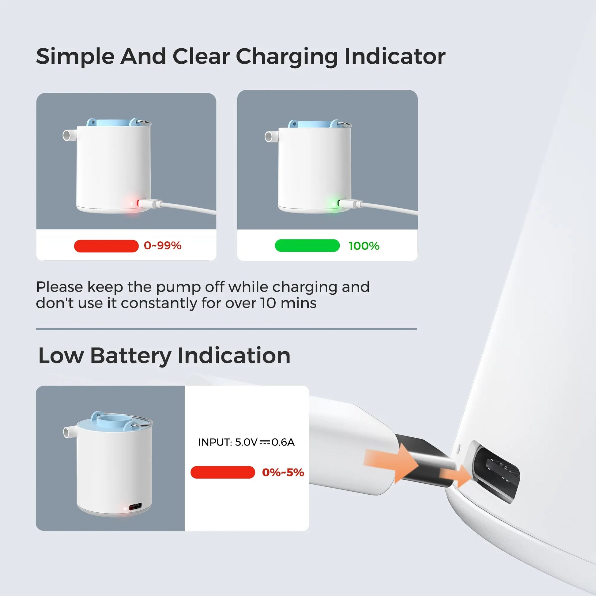 Ultra-Compact Air Pump & Camping Light, USB Rechargeable