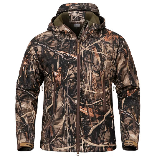 StealthCamo Waterproof Hooded Tactical Jacket - Warm Fleece, Windproof, Silent