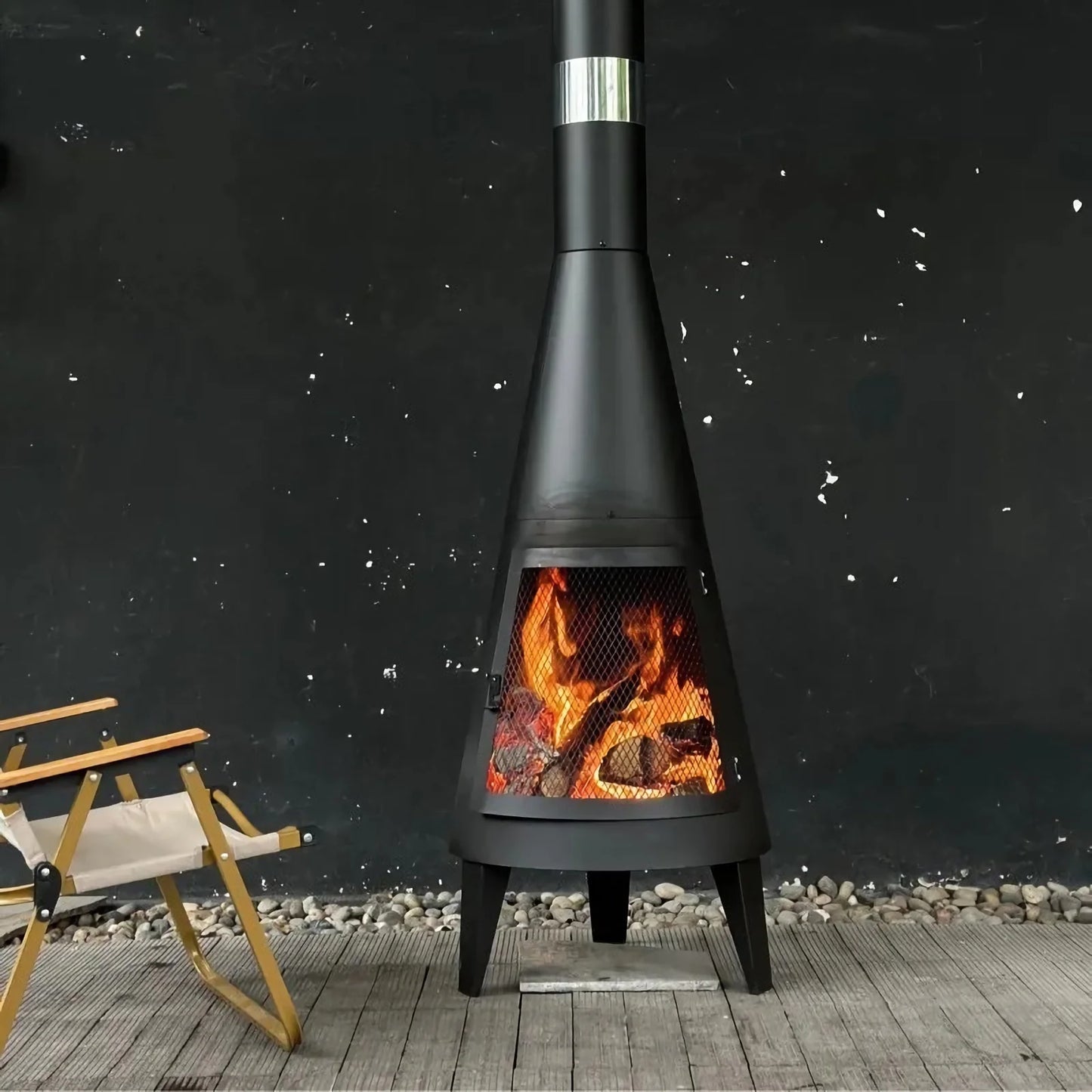 FireFlow Mesh Chiminea - Modern Wood-Burning Outdoor Fireplace