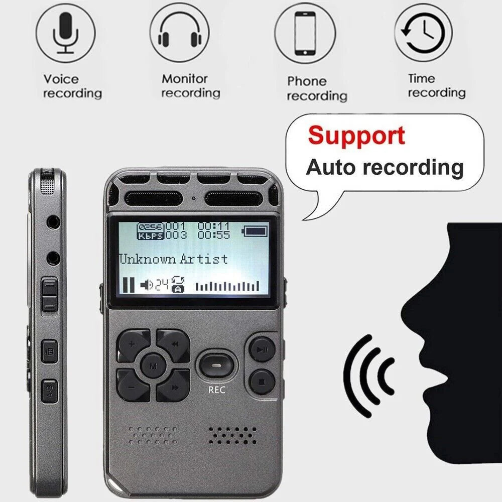 64GB Digital Voice Recorder & MP3 Player with LCD Display