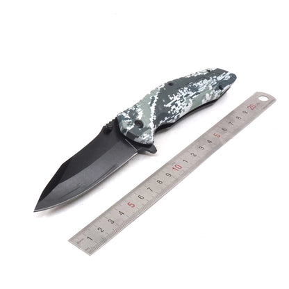 Camo Folding Survival Knife with Built-in Flint