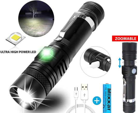 Super Bright 90000LM LED Flashlight - Zoomable & Rechargeable