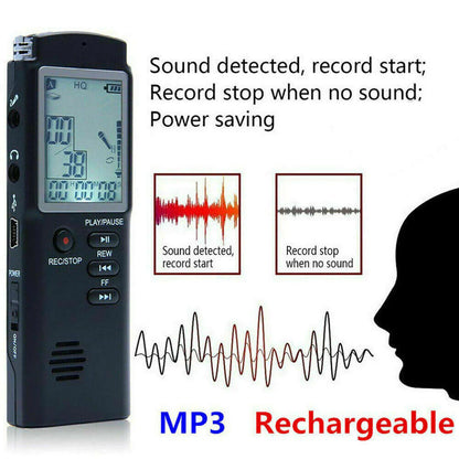 Voice Activated Digital Recorder & MP3 Player - HD Audio Capture