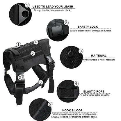 Elite K9 Tactical Dog Harness - MOLLE System & Quick Release