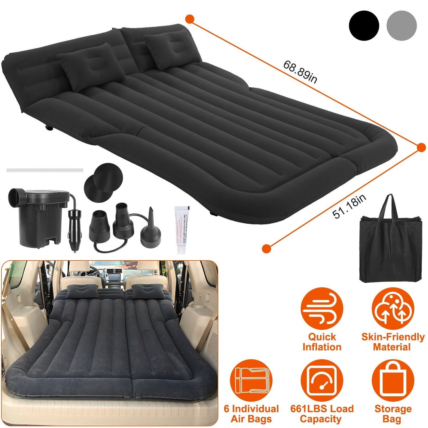 Ultimate Inflatable Car/SUV Mattress – Backseat Bed w/ Pump & 2 Pillows