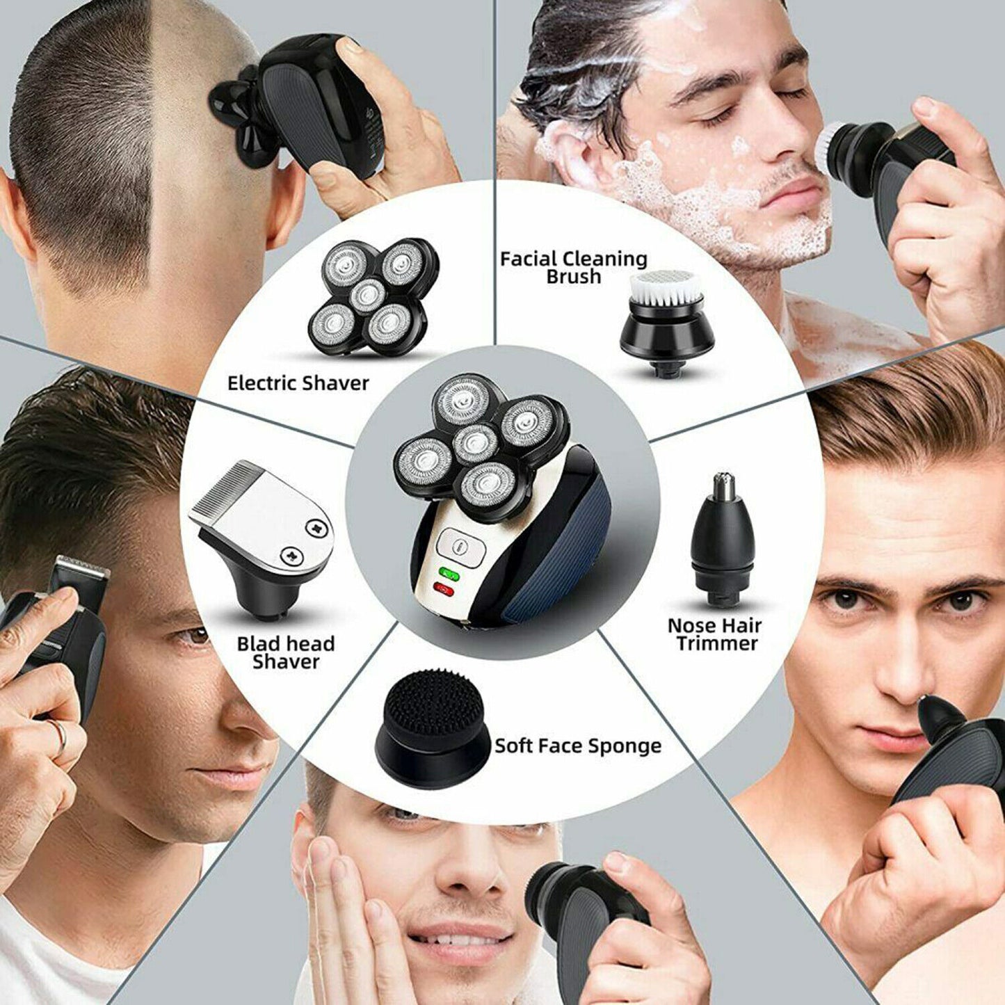 5-in-1 Electric Grooming Kit - 4D Shaver for Head, Beard, Nose & Body