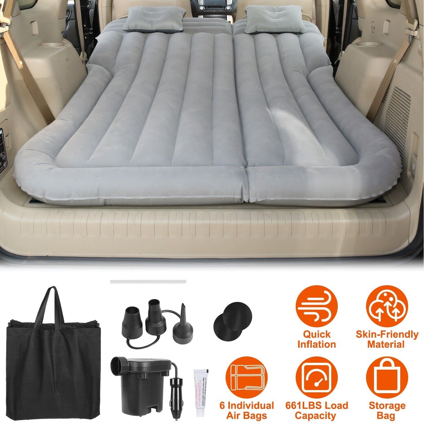 Ultimate Inflatable Car/SUV Mattress – Backseat Bed w/ Pump & 2 Pillows