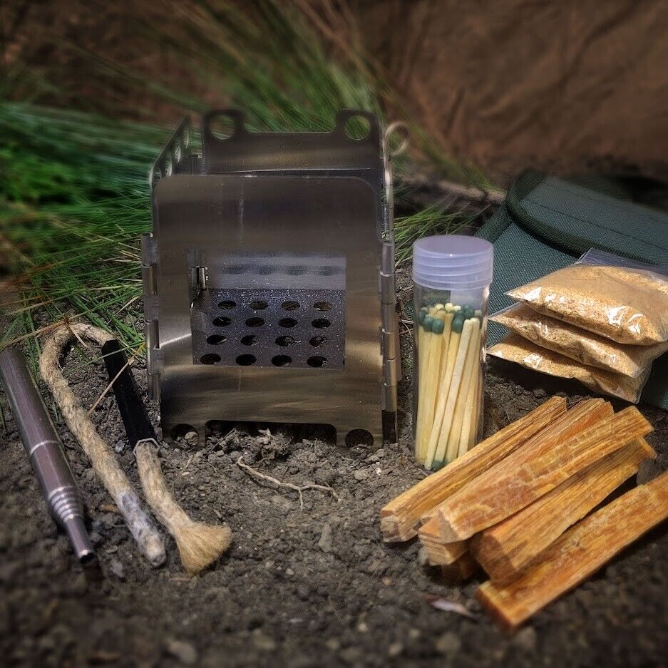 All-in-One Survival Stove Kit - Wood Burning, Fatwood, Matches & More