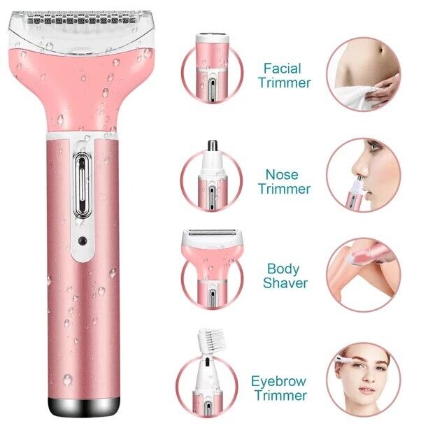 SilkTrim 4-in-1 Rechargeable Shaver - Waterproof Women's Grooming Kit (facial trimmer, nose trimmer, body shaver, eyebrow trimmer)